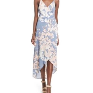 Astr midi high low faux wrap strappy dress sz med